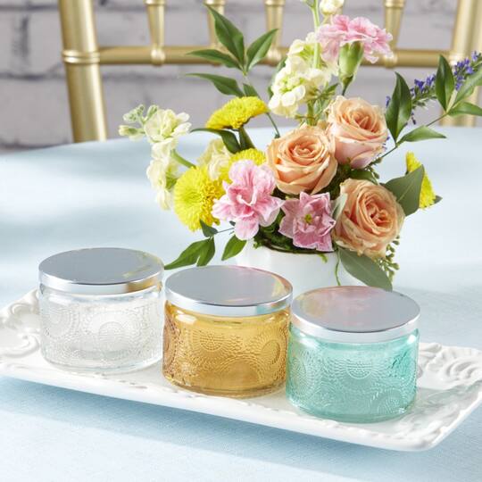 Kate Aspen® Amber Garden Blooms Glass Tea Light Holder, 4ct.